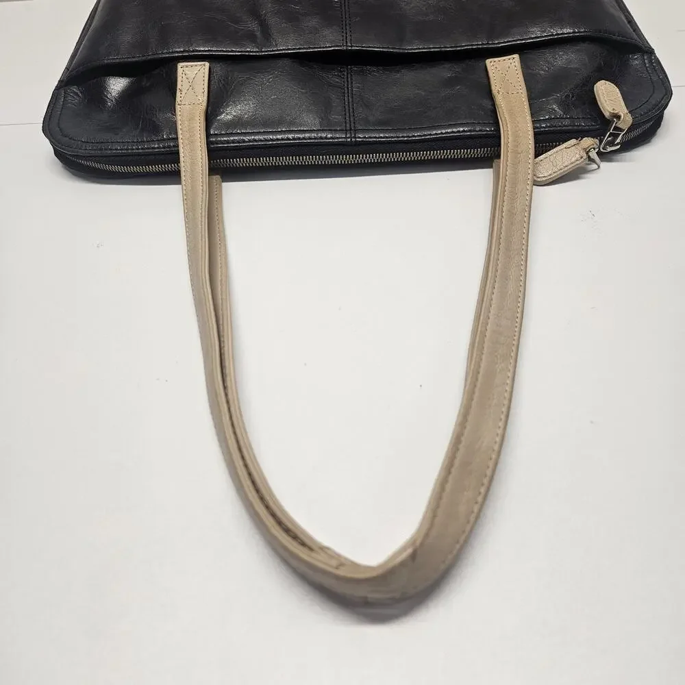 Latico Black & Tan Leather Briefcase Shoulder Bag Purse Satchel Carry Large